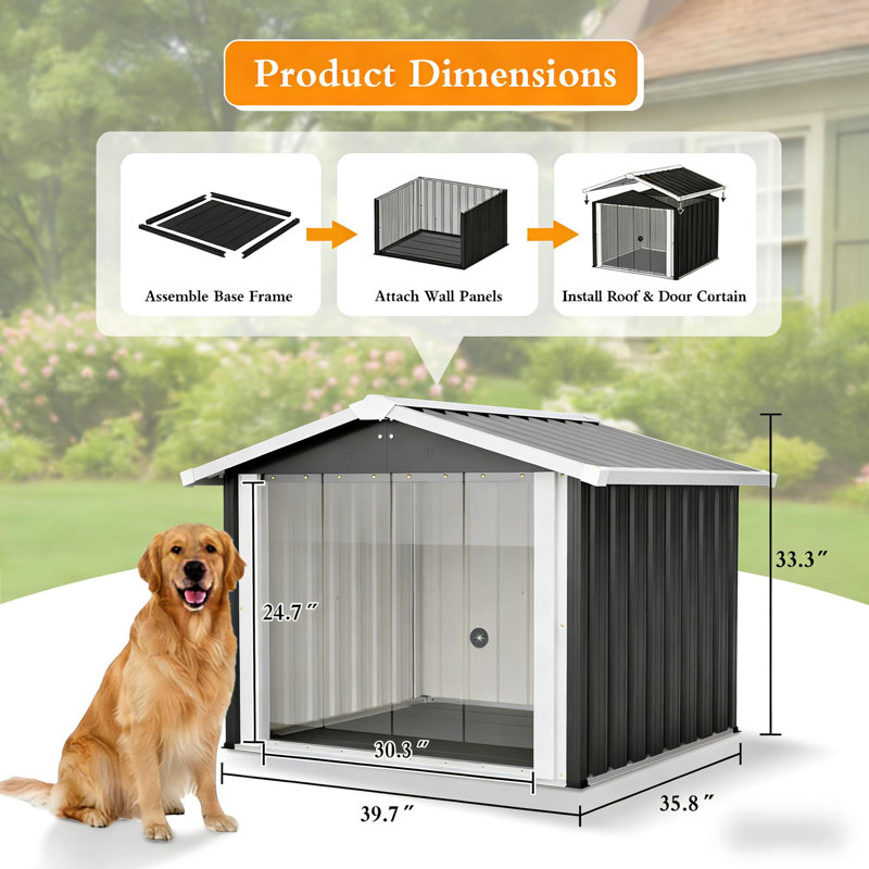 Tucker Murphy Pet™ Large Metal Dog House, Weatherproof Outdoor Pet
